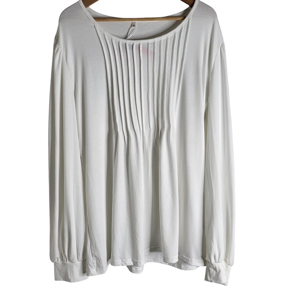 Chic White Pleated Long Sleeve Top